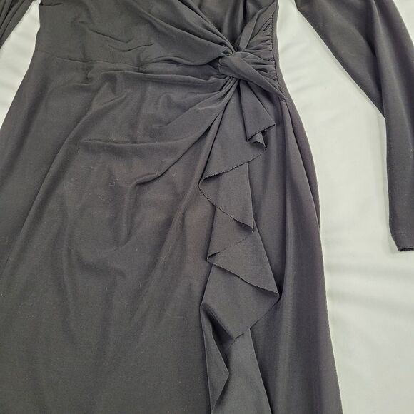 10 AMERICAN LIVING BLACK FAUX WRAP STRETCH MIDI SEXY PLUNGE DRESS Large - Picture 8 of 12